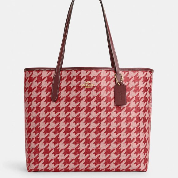🥰 Coach City Tote With Houndstooth Print